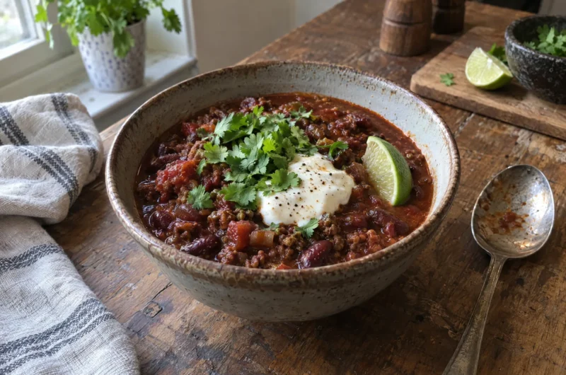 Chili con carne z mletého hovädzieho mäsa, fazule a paradajok